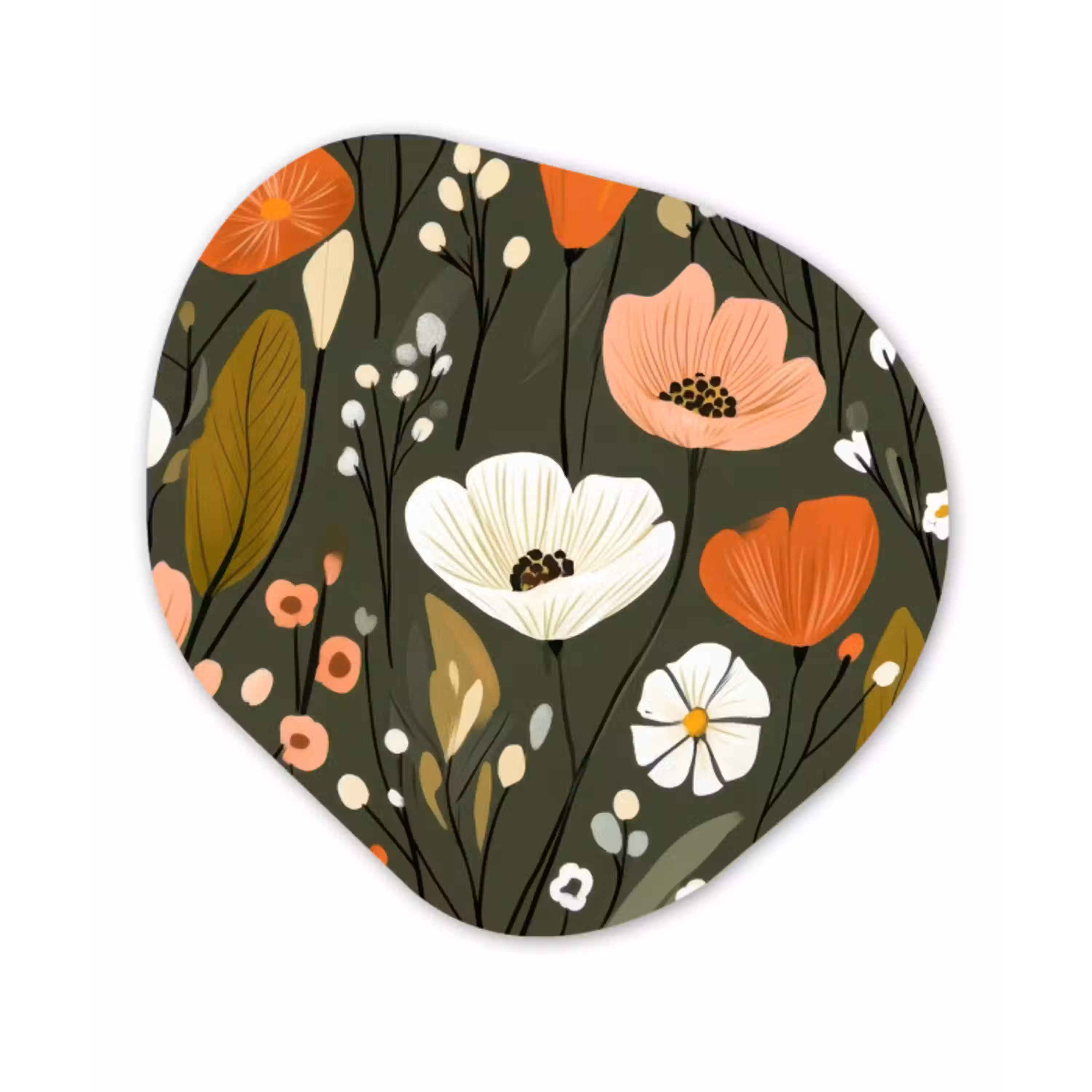 Bloemen - Illustratie - Groen Wandcirkel Organisch Aluminium middel -3d