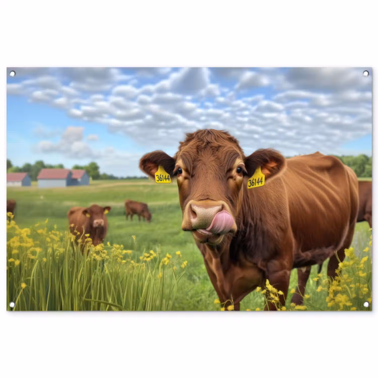 Tuinposter - Koe - Weide - Bloemen