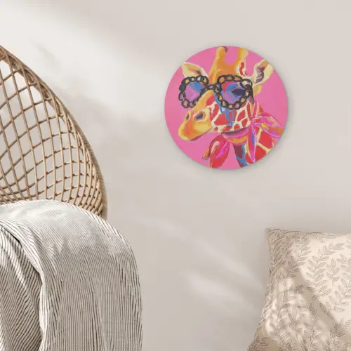 Giraf - Roze - Bril - Sjaal Akoestische PET Vilt - Rond klein -sfeer4