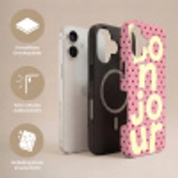 Bonjour - Stippen - Roze- Geel Toughcase MagSafe Apple iPhone 17 klein -USP_Lagen_DE