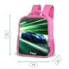 Blauwe raceauto met strepen in groene tunnel Kinderrugzak - Roze middel -productfoto_formaten