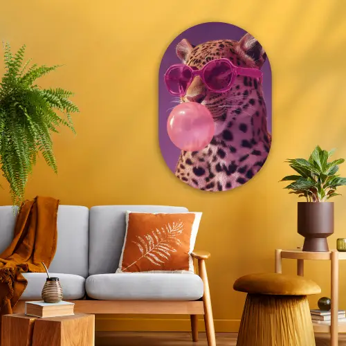 Panter - Zonnebril - Kauwgombel - Roze Wandcirkel Ovaal Glas middel -sfeer4