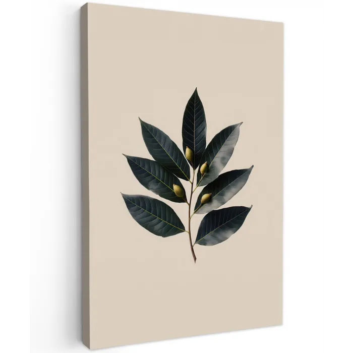 Laurierbladeren - Bloemknoppen - subtiel Tuinposter op houten frame 2 cm dik klein -3d