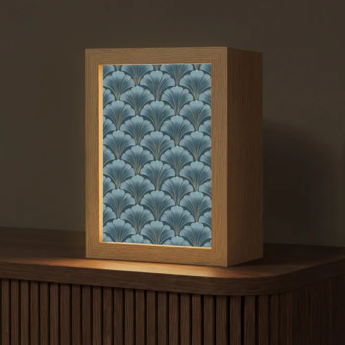 Patroon - Ginkgoblad - Blauw Light Box met kabel (Tafellamp) klein 925 -z3d_website