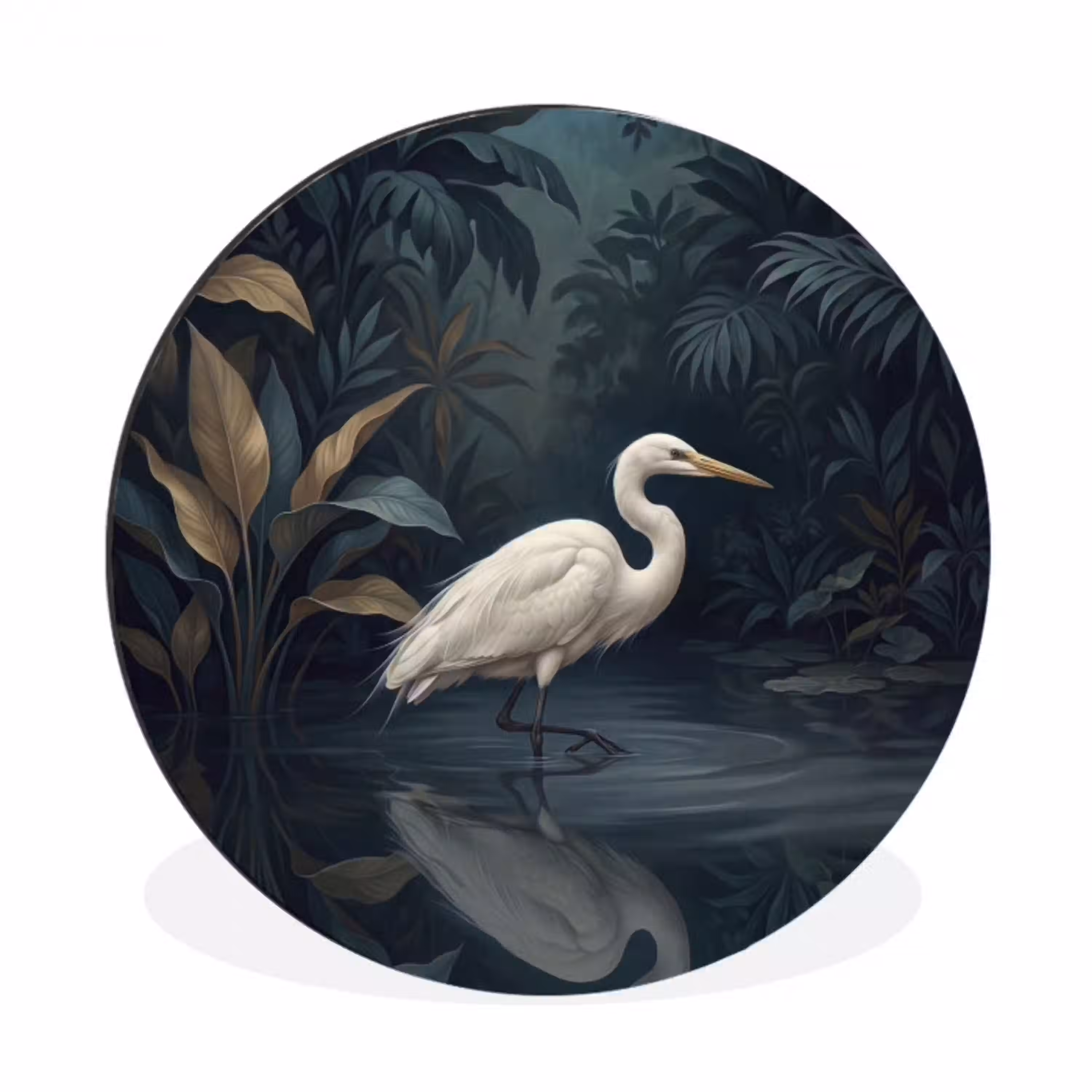 Reiger - Water - Natuur - Modern - Wit Wandcirkel aluminium klein -3d