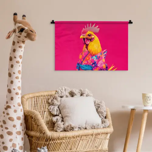 Haan - Kleurrijk - Kimono - Roze Wandkleed katoen klein -wsfeer5_kind