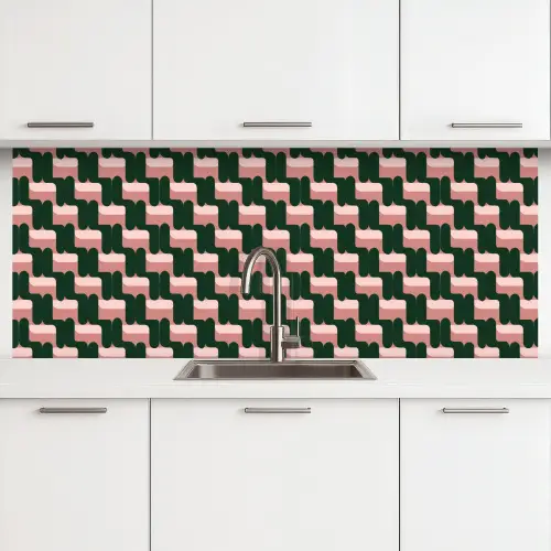 Vlechtpatroon - Groen - Roze - Geometrisch keuken achterwand 2 middel 871 -3d