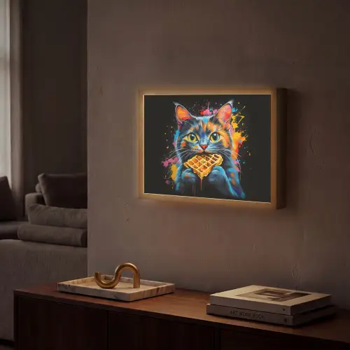 Kat - Graffiti - Kleurrijk - Wafel - Eten Light Box met batterij (Wandlamp) middel -sfeer1