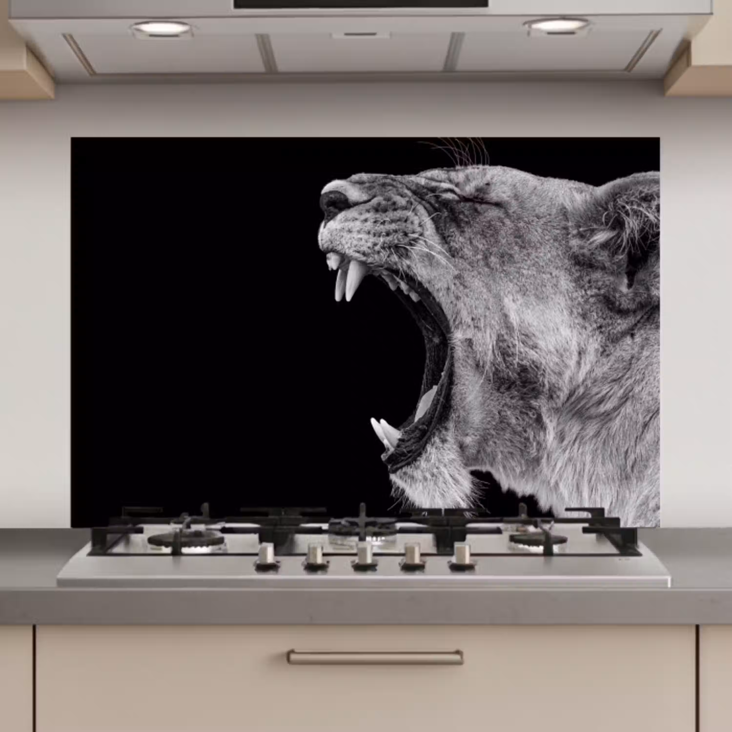 Dieren - Leeuw - Zwart - Wit - Portret keuken achterwand spatscherm klein -3d_website