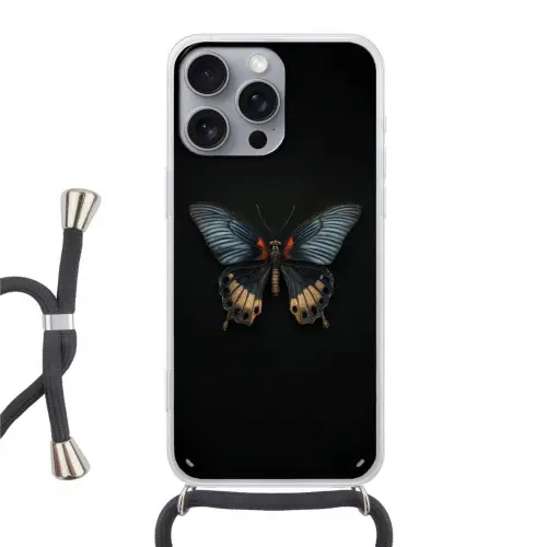 Vlinder - Metaalachtig - Geometrisch patroon Hoesje iPhone 16 Pro Max met koord klein -3d