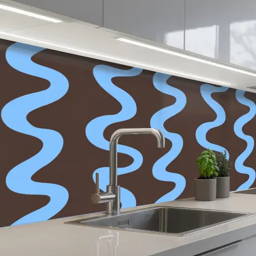 Kronkelende lijnen - Blauw - Bruin - Minimalistisch keuken achterwand 2 middel 871 -3d_schuin