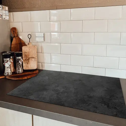 Beton - Structuur - Industrieel - Zwart - Grijs Inductie beschermer vinyl 3mm klein -sfeer3
