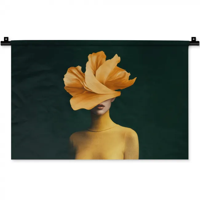 Wandkleed - Vrouw - Hoed - Geel