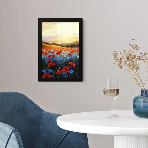 Klaproos - Bloemenveld - Kleurrijk fotolijst zwart zonder passe partout klein -sfeer4