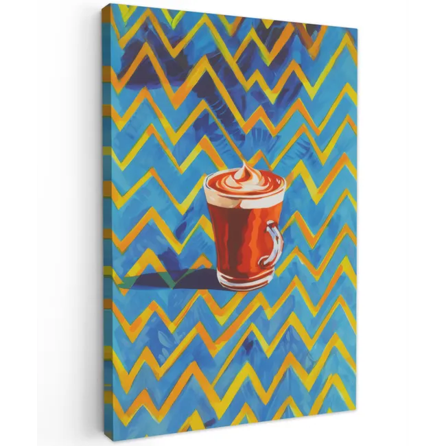 Mok - Koffie - Zigzag - Slagroom Tuinposter op houten frame 2 cm dik klein -3d