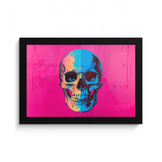 Neon - Blauw - Pop-art - Schedel fotolijst zwart zonder passe partout klein -3d