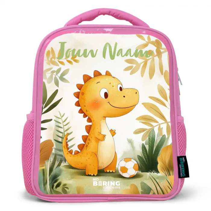 Dino - Voetbal - Oranje Kinderrugzak - Roze middel -3d