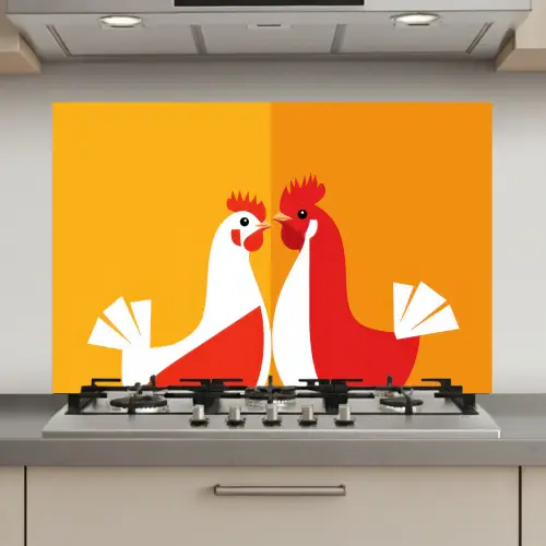 Kippen - Oranje - Vlakken keuken achterwand spatscherm klein -3d_website