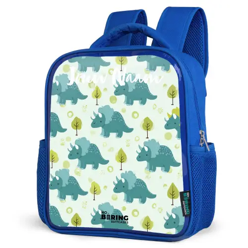 Dinos - Patroon - Natuur Kinderrugzak - Blauw middel -schuin