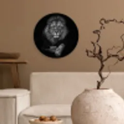 Leeuw - Dieren - Zwart - Wit Wandcirkel kunststof plaat 5mm dik klein -sfeer1
