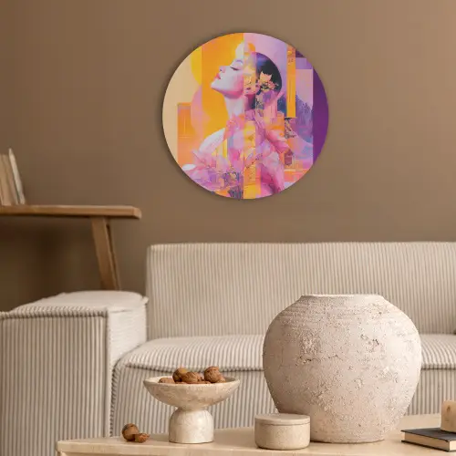 Abstract - Portret - Vrouw - Kleurrijk Akoestische PET Vilt - Rond klein -sfeer1