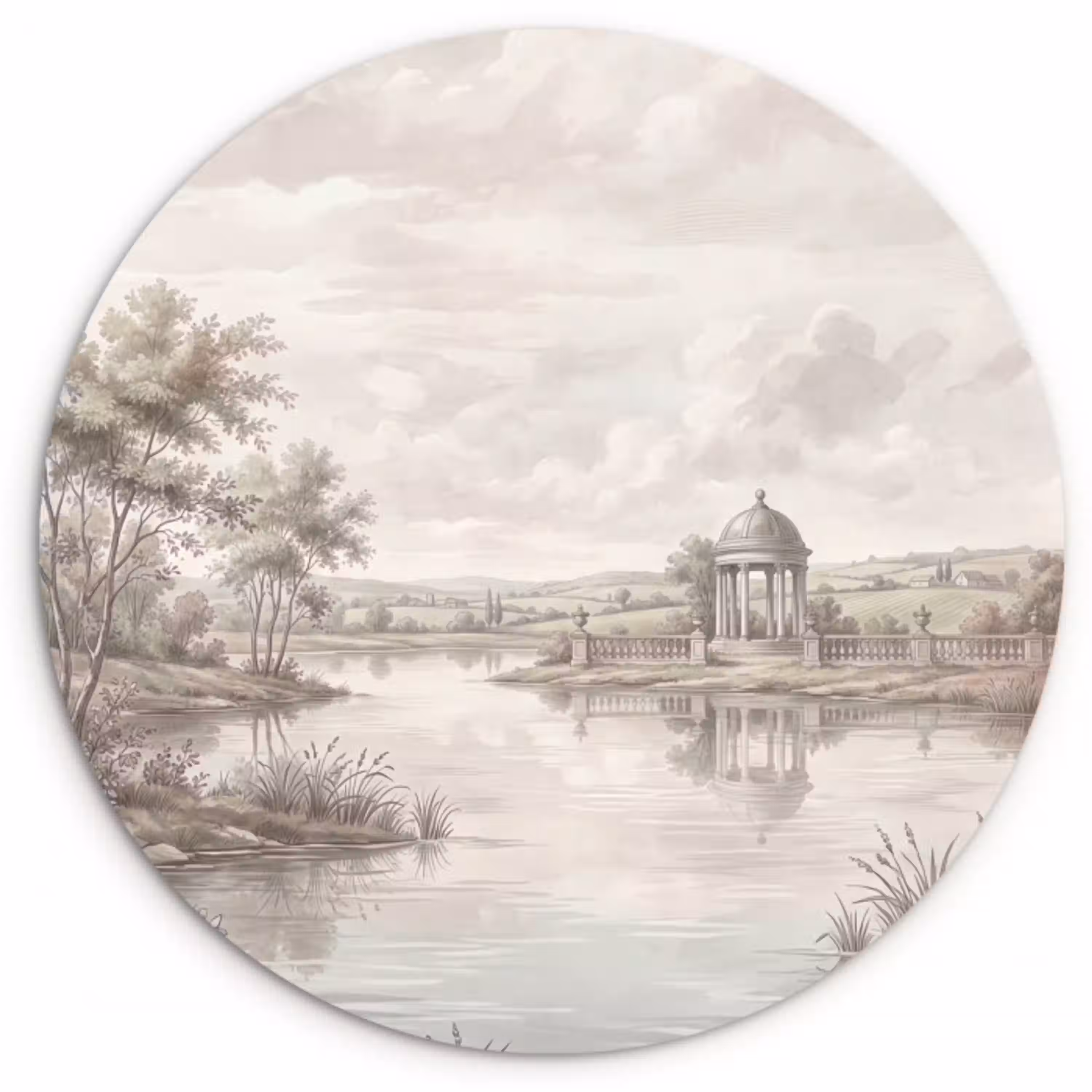Landschap - Water - Natuur - Sepia Wandcirkel kunststof plaat 5mm dik klein -3d