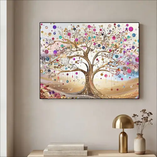 Levensboom - Goud - Kleurrijk - Abstract - Aesthetic Textielframe zwart klein -sfeer2
