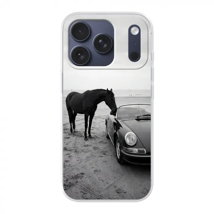 Paard - Auto - Zwart - Wit Telefoonhoesje iPhone 17 Pro klein -3d