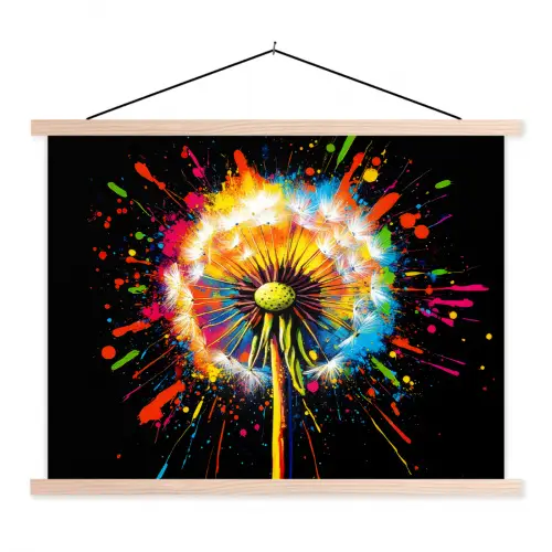 Paardenbloem - Graffiti - Kleurrijk - Bloemen - Natuur textielposter latten blank klein -3d