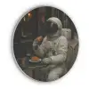 Café - Croissant - Koffie - Astronaut Akoestische PET Vilt - Rond klein -3d