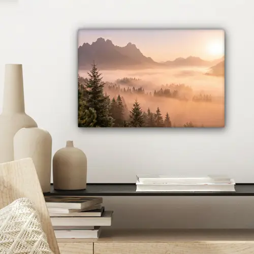 Zonlicht - Mist - Bergen - Bomen canvas 2cm klein -sfeer6