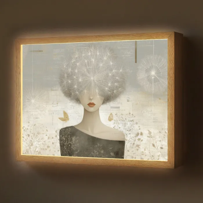 Pluis - Vrouw - Beige Light Box met batterij (Wandlamp) middel -z3d_website