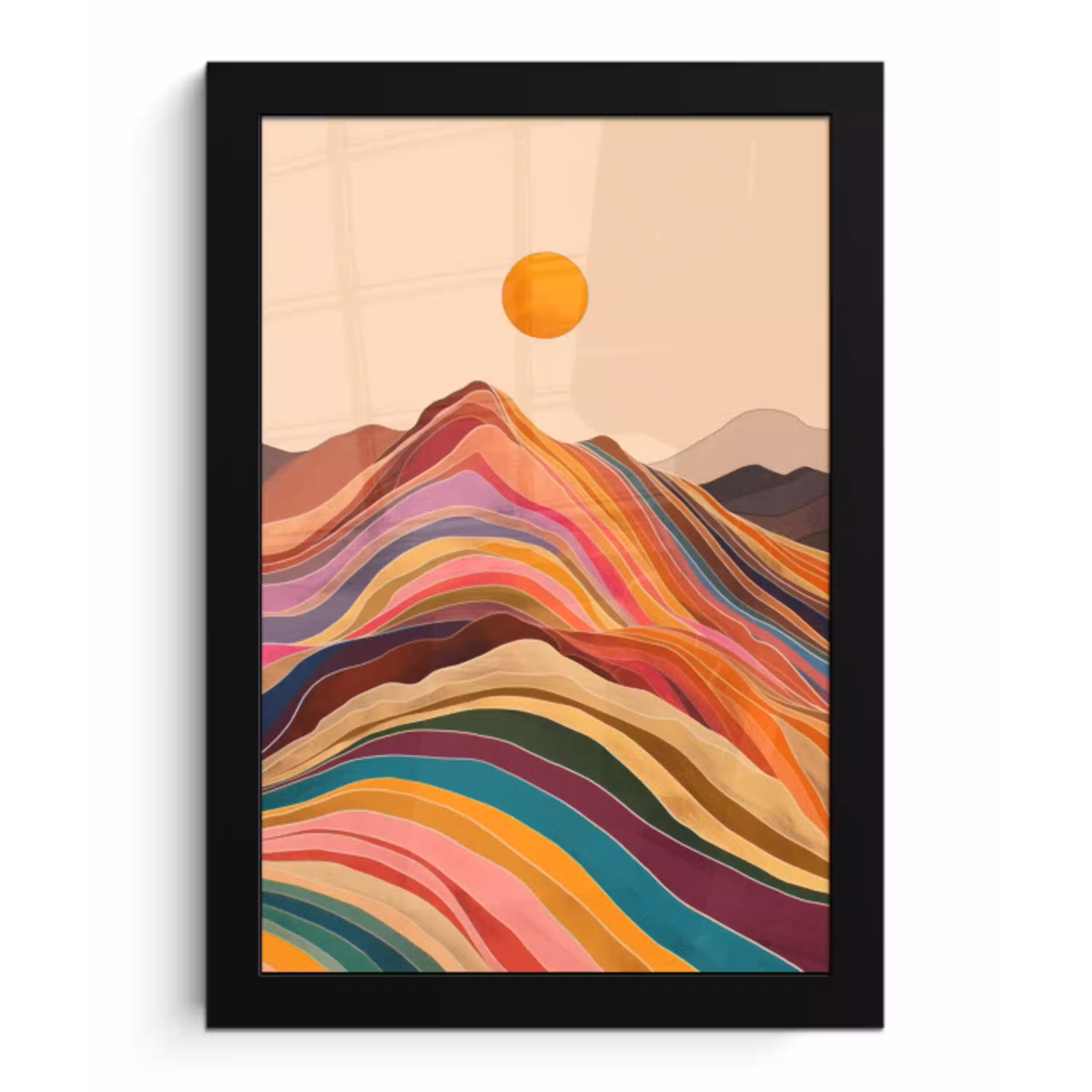 Zon - Kleurrijk landschap - Bergen fotolijst zwart zonder passe partout klein -3d