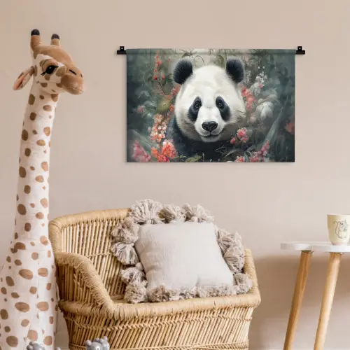 Panda - Wilde dieren - Bloemen - Natuur Wandkleed katoen klein -wsfeer5_kind