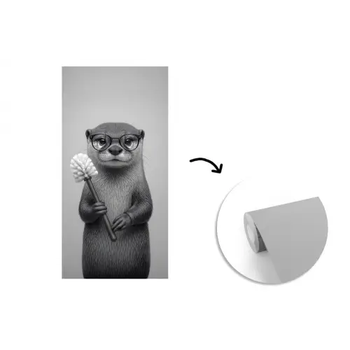 Otter - Wc-borstel - Bril - Zwart - Wit fotobehang vinyl groot -3d
