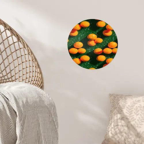 Mandarijn - Oranje - Druppels - Groen Wandcirkel behangsticker klein 186 -sfeer4