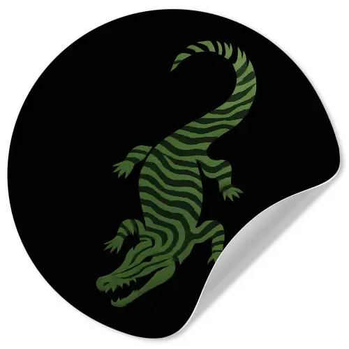 Krokodil - Groen - Tijgerachtig - Strepen Wandcirkel behangsticker klein -3d