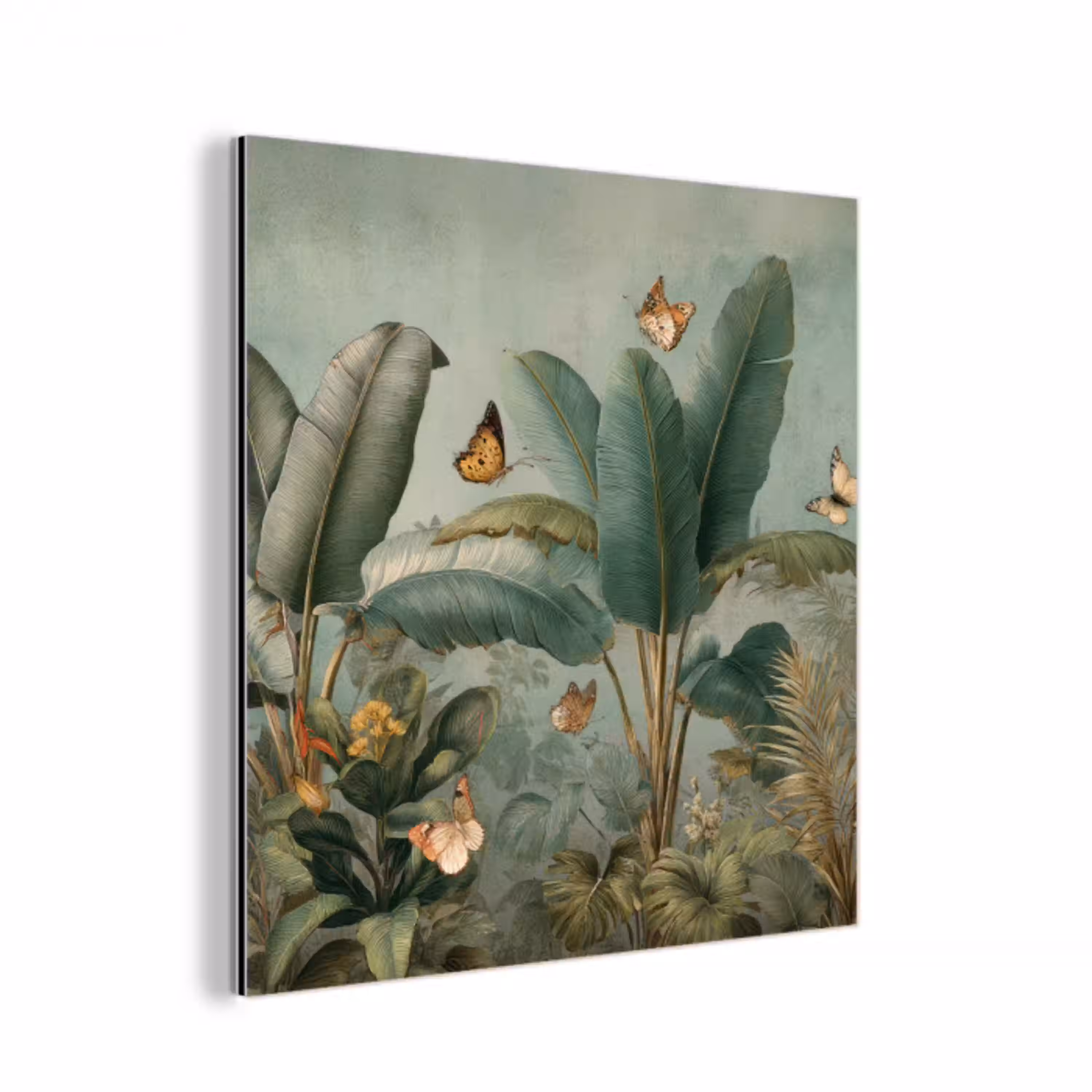Tropisch bladerdek - Vlinders - groen - Bruin aluminium wit klein -3d