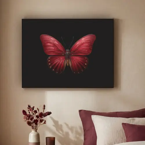 Vlinder - Rood - Minimalistisch Textielframe zwart klein -sfeer1