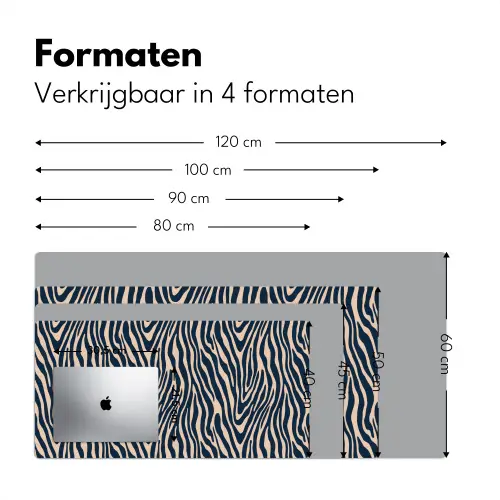 Zebra - Patroon - Blauw - Beige Muismat XXL klein 681 -sfeer5