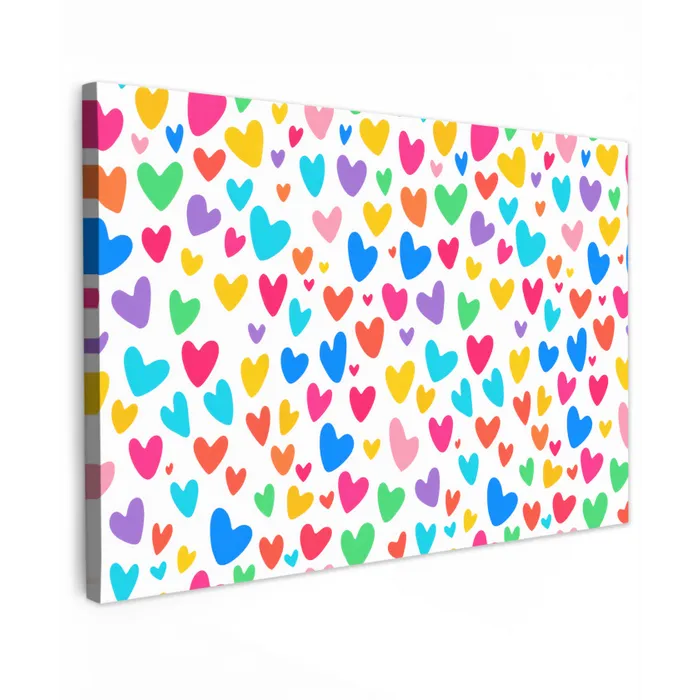 Hartjes - Kleurrijk - Patroon - Levendig canvas 2cm klein -z3d
