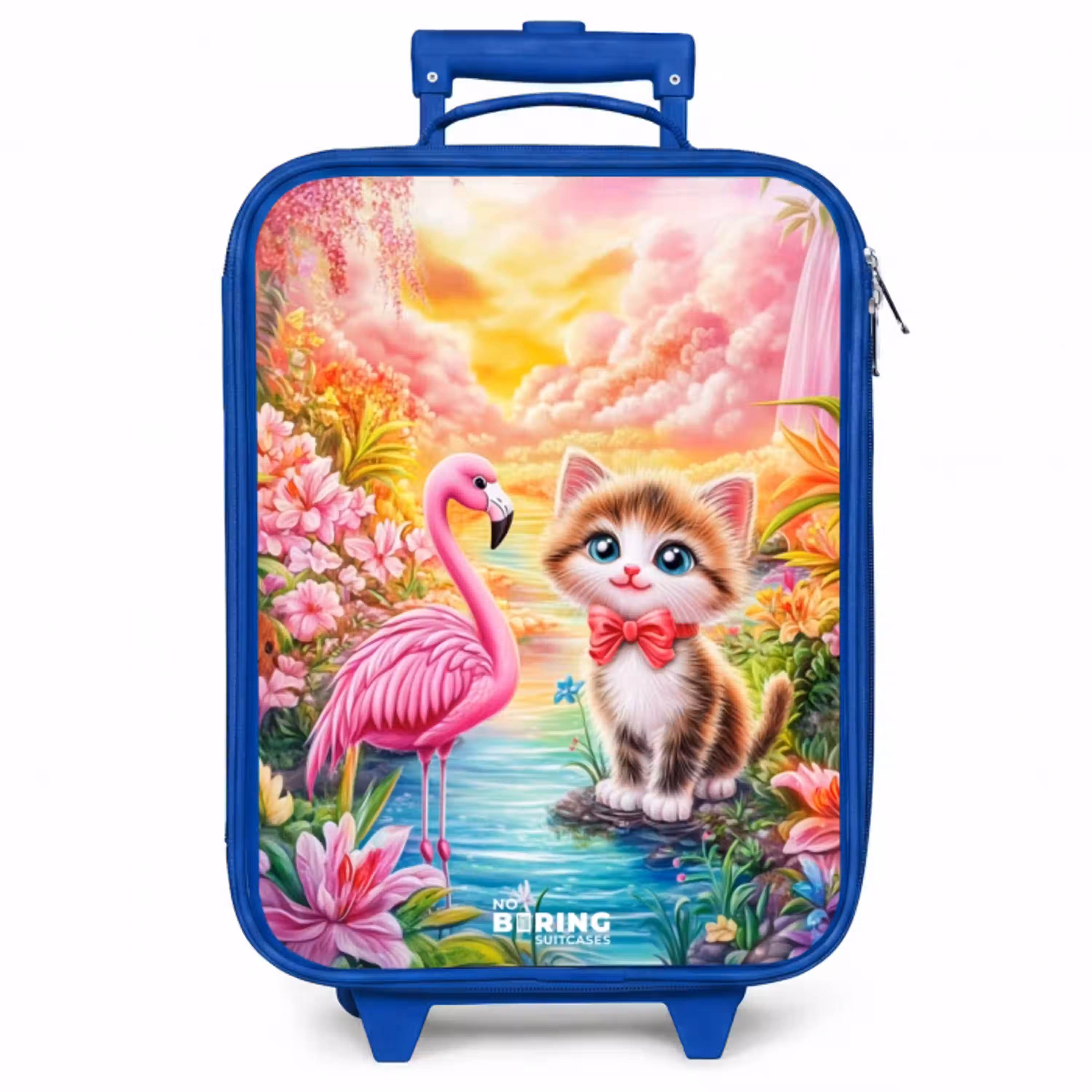 Kitten met flamingo in tropisch bloemenparadijs Kinderkoffer - Blauw klein -zzz_website3d