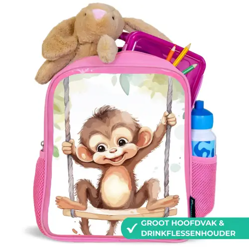 Aap - Dier - Kinderen - Jungle Kinderrugzak - Roze middel -inhoud_NL