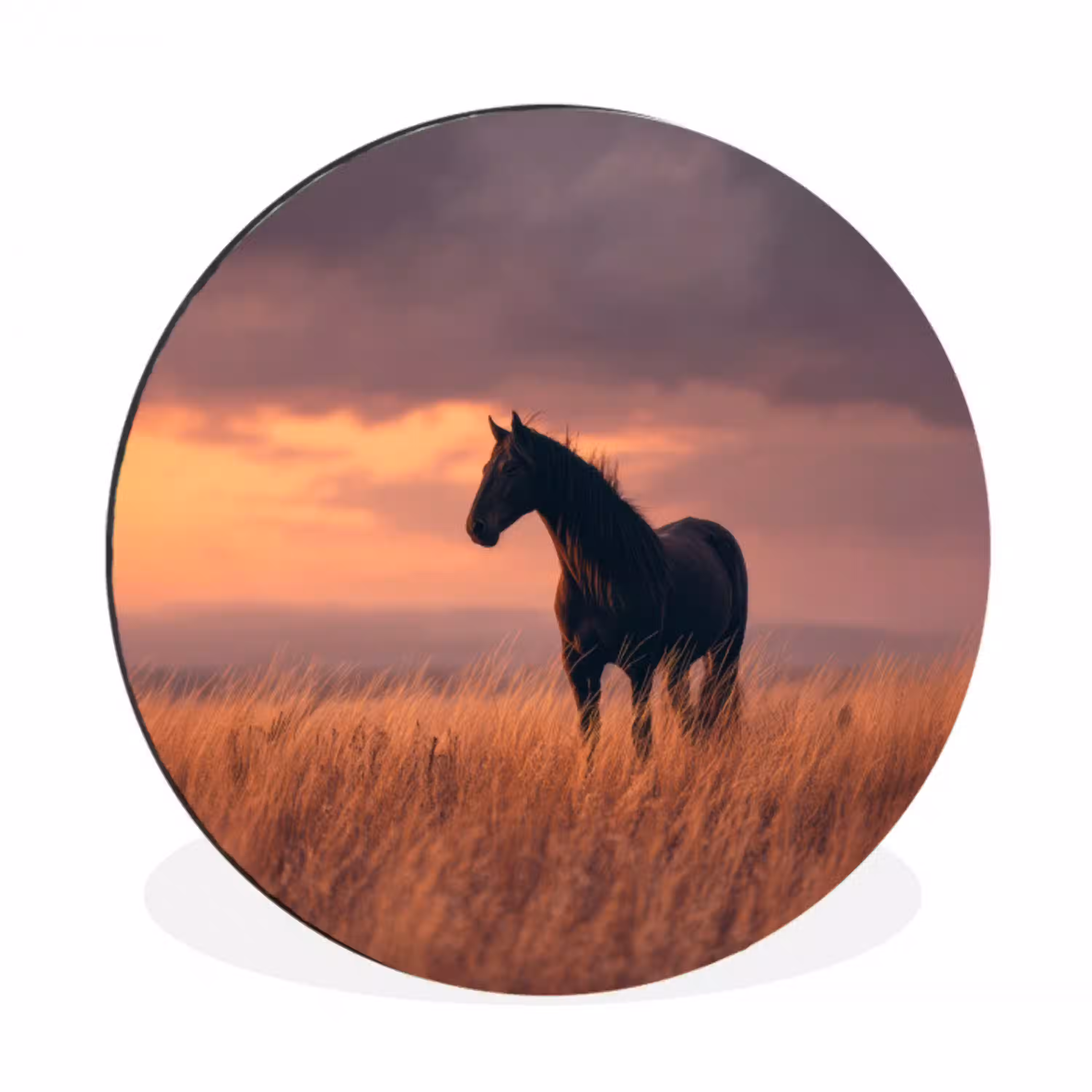 Paard - Wolken - Open veld Wandcirkel aluminium klein -3d