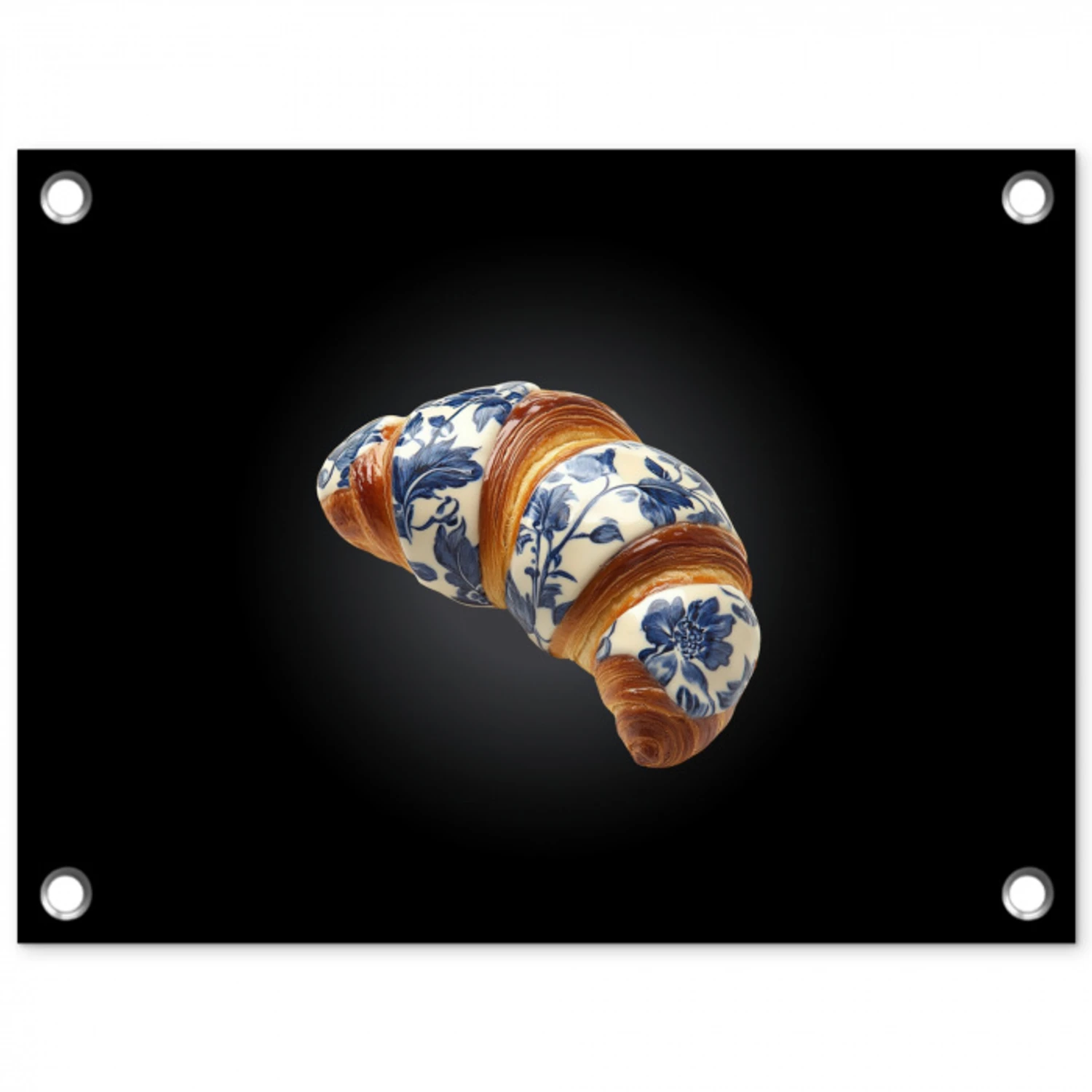 Croissant - Bloemenpatroon - Delftsblauw tuinposter los doek klein -3d