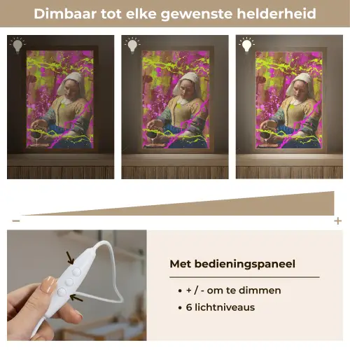 Melkmeisje - Johannes Vermeer - Neon Light Box met kabel (Wandlamp) klein -USP_dimbaarNL