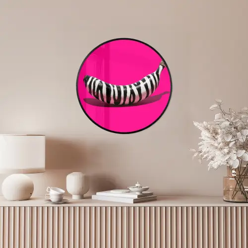 Banaan - Zebraprint - Roze Fotolijst rond zonder passe partout klein -sfeer3