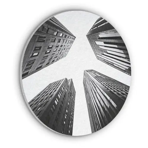 Gebouwen - Lucht - Zwart Akoestische PET Vilt - Rond klein -3d