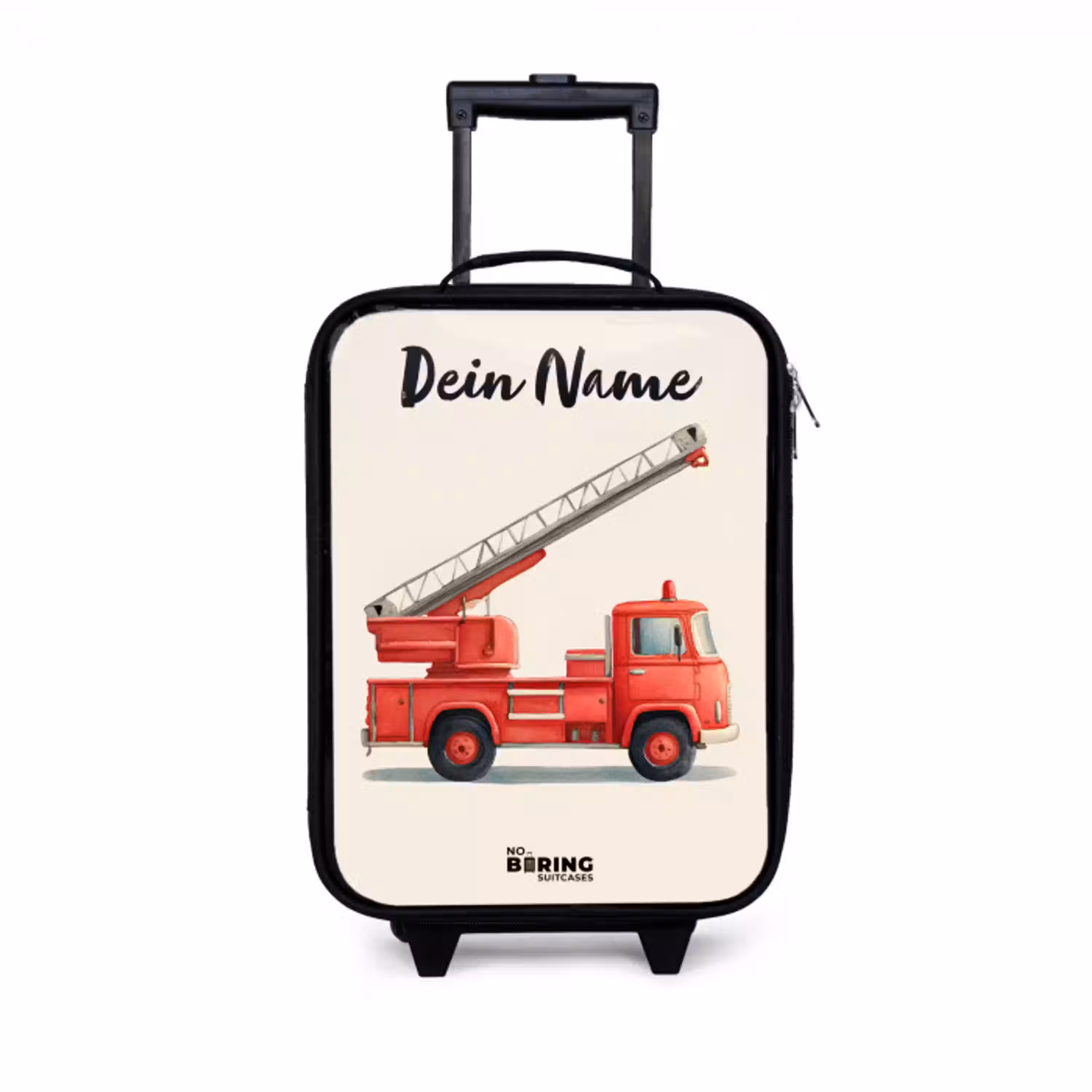 Brandweerwagen - Getekend - Rood Kinderkoffer - Zwart klein -3d