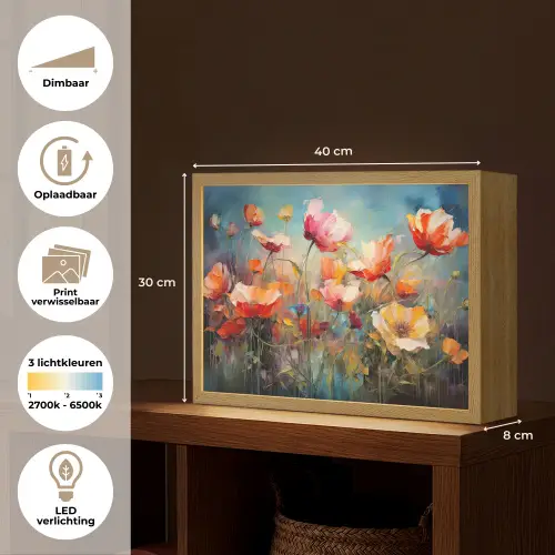 Bloemen - Watercolor - Kunst - Botanisch - Natuur Light Box met batterij (Wandlamp) middel -USP_websiteoverzichtNL